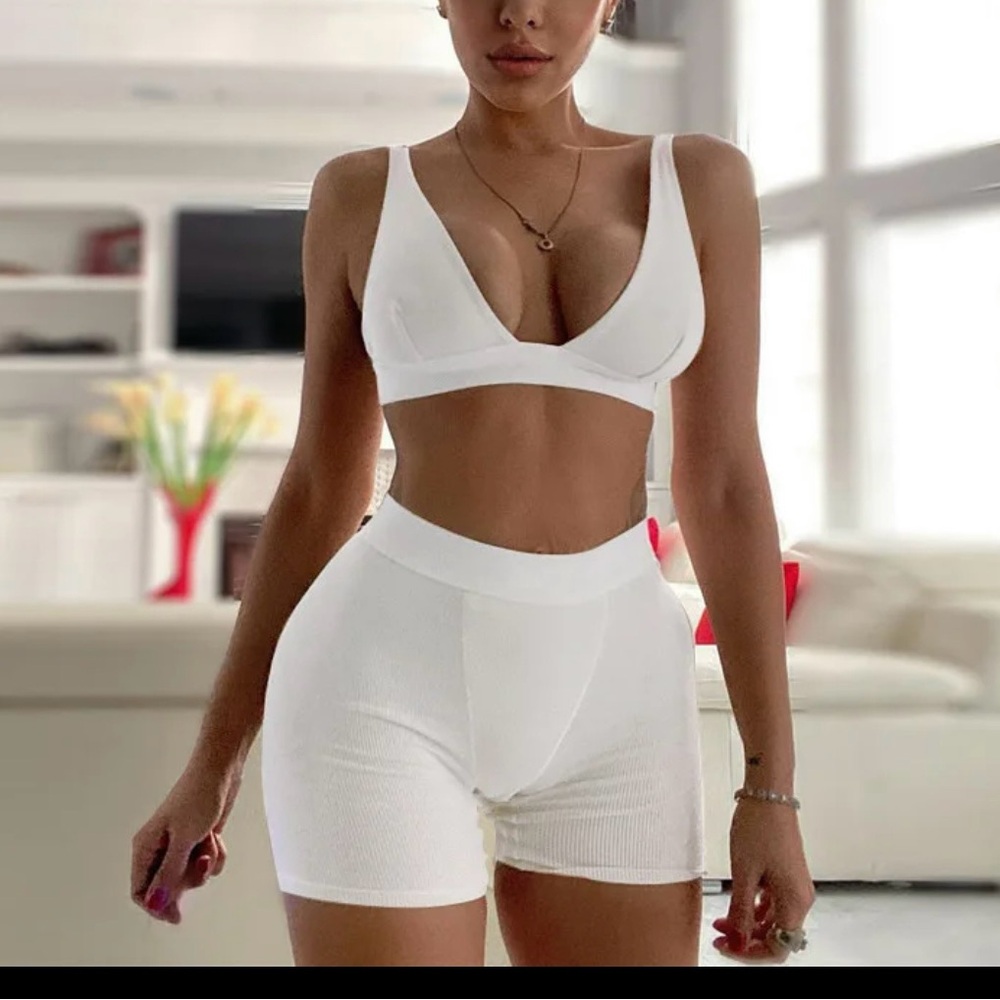 2 Piece Shorts Lounge Set White
